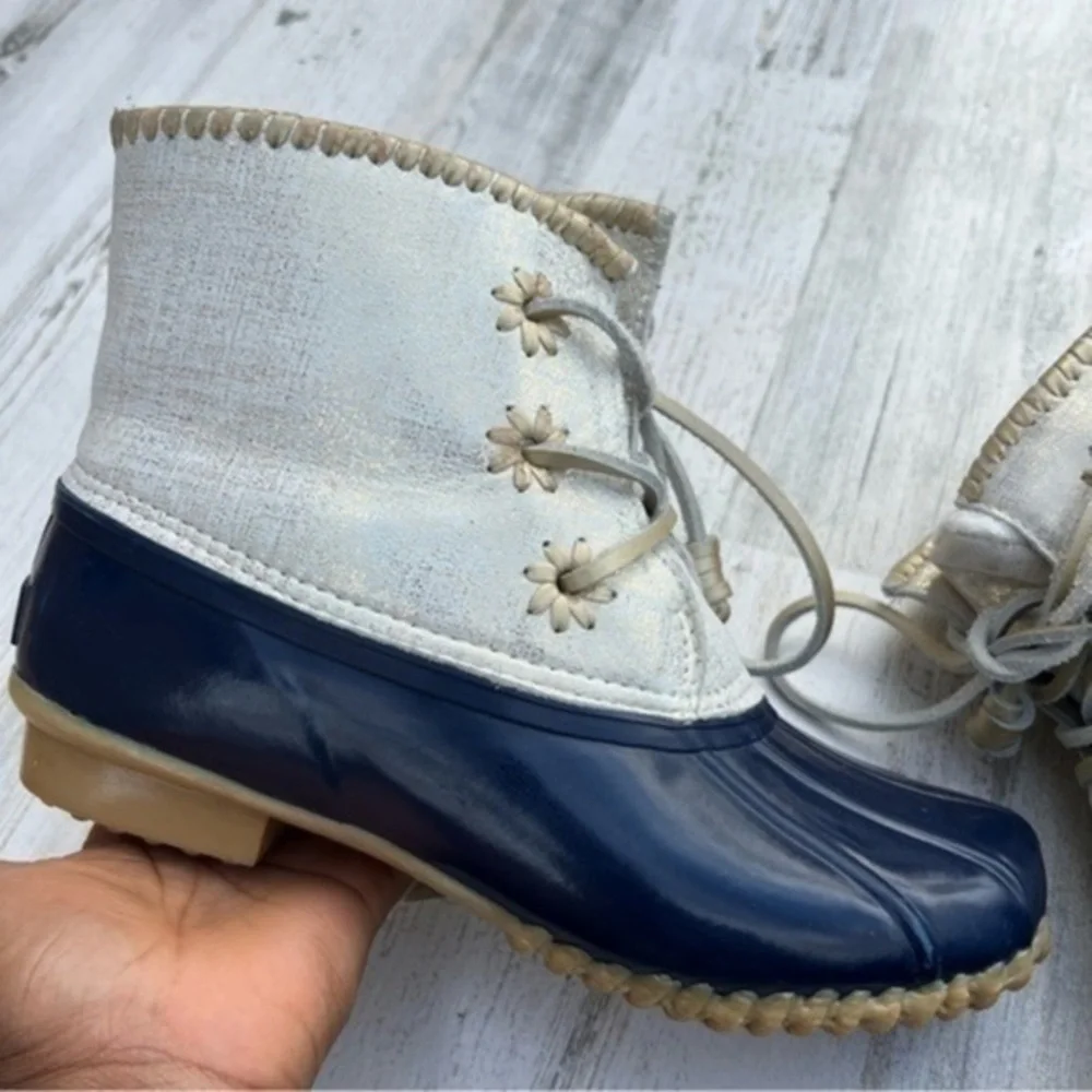 Jack Rogers‎ Boots Size 7 Womens Chloe Duck Outdoor Rain Gold Shimmer Blue